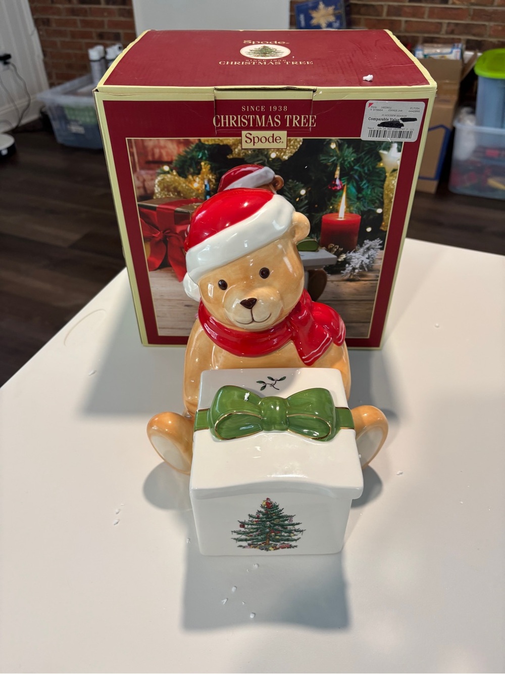 Spode Red and Green Teddy Bear Holiday Trinket Box